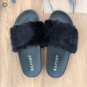 Black fluffy slidesbrand new
